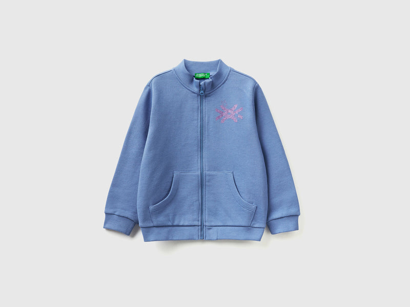 Girls Glitter Logo Zip Top - Blue