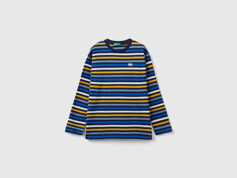 Boys Stripe Long Sleeve T-Shirt - Blue/navy/yellow