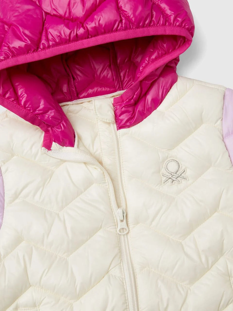 Girls Hooded Jacket - Cream/pink