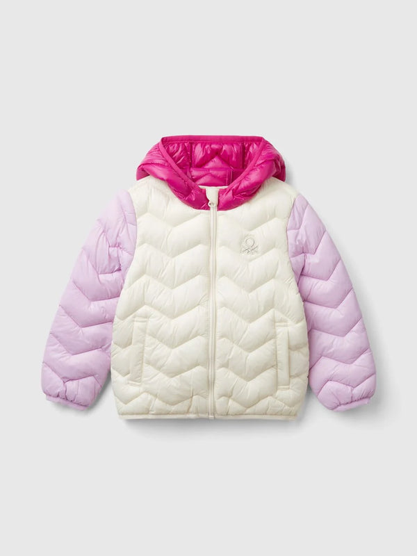 Girls Hooded Jacket - Cream/pink