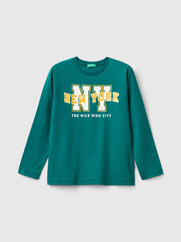 College Style Long Sleeve T-Shirt - Dark Green