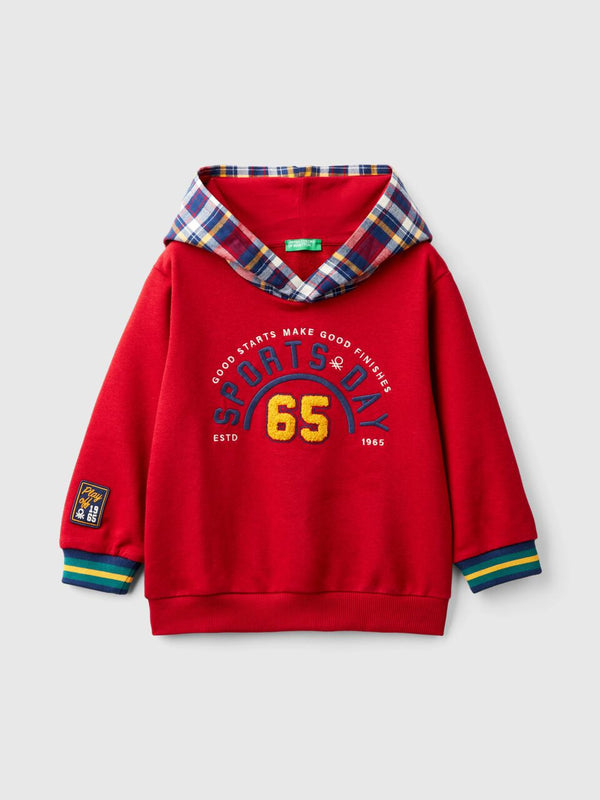 Boys Check Hoodie - Red