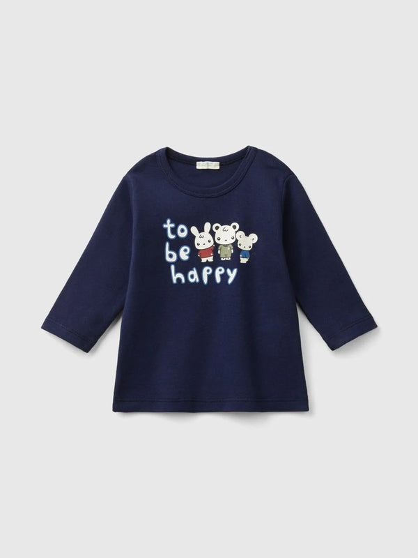 Front Print Long Sleeve T-Shirt - Navy