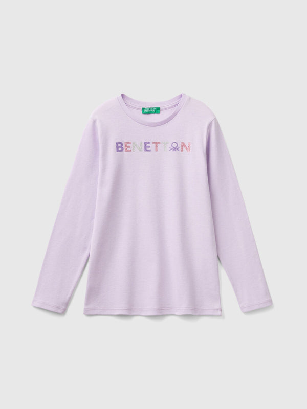 Glitter Logo Long Sleeve T-Shirt - Lilac