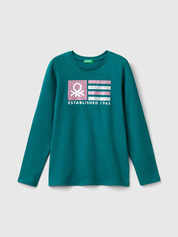 Glitter Logo Long Sleeve T-Shirt - Dark Green