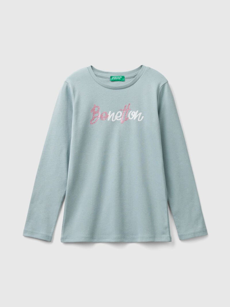 Glitter Logo Long Sleeve T-Shirt - Pearl Grey