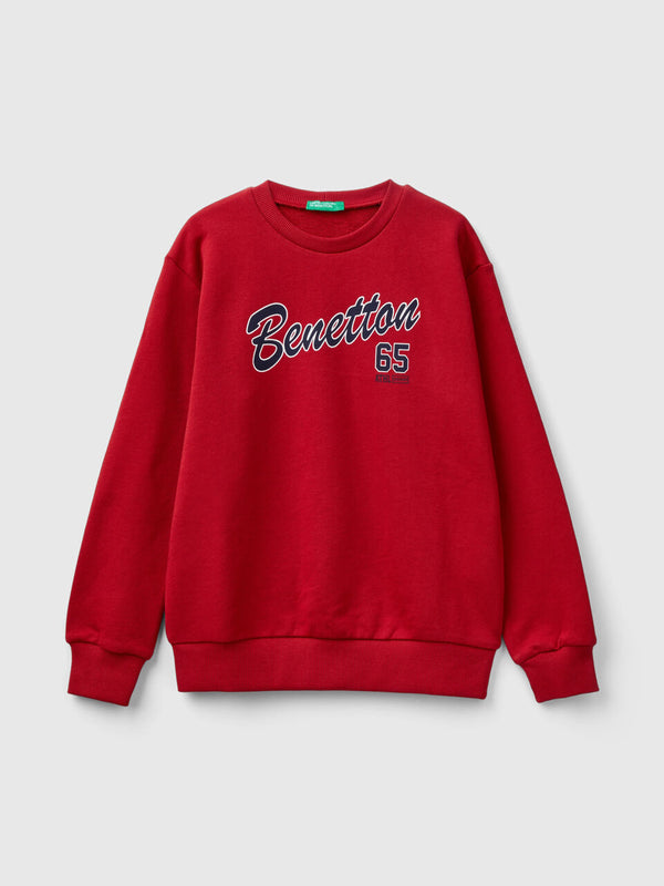 Front Logo Round Neck Sweatshirt - Red