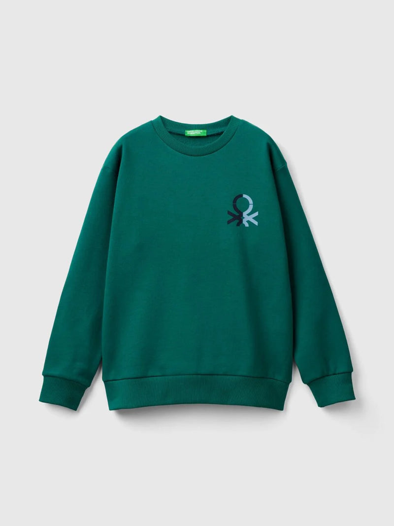 Front Logo Round Neck Sweatshirt - Dark Green