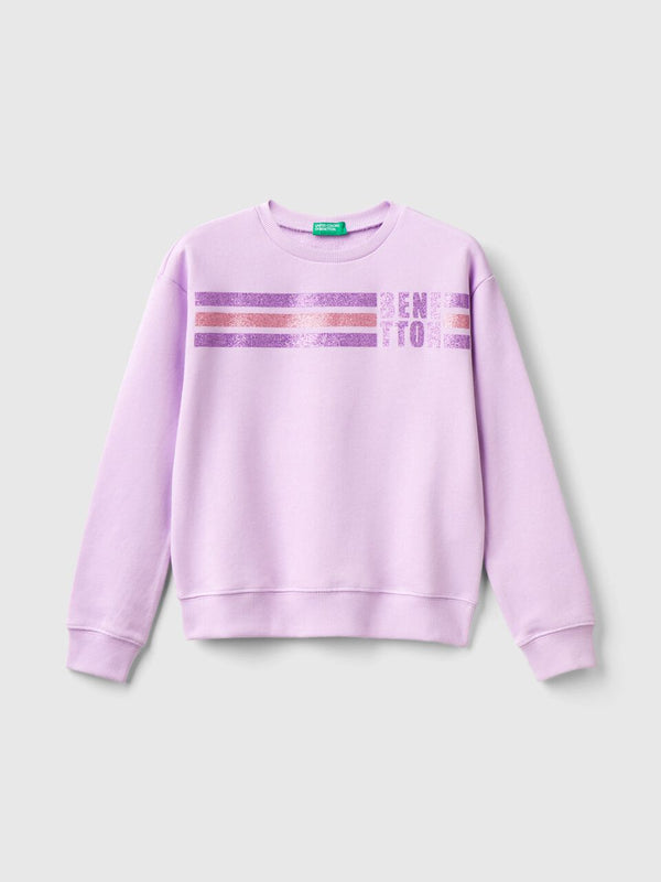 Glitter Logo Round Neck Sweatshirt - Lilac