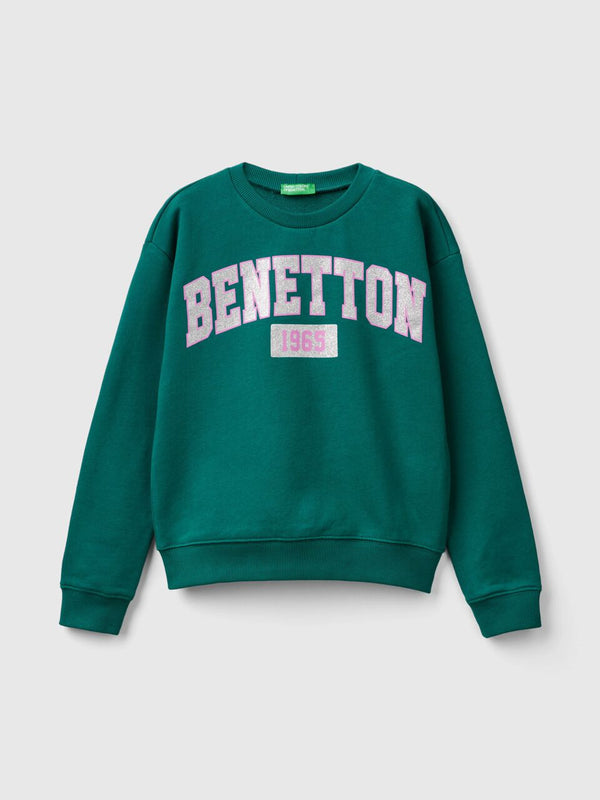 Glitter Logo Round Neck Sweatshirt - Dark Green