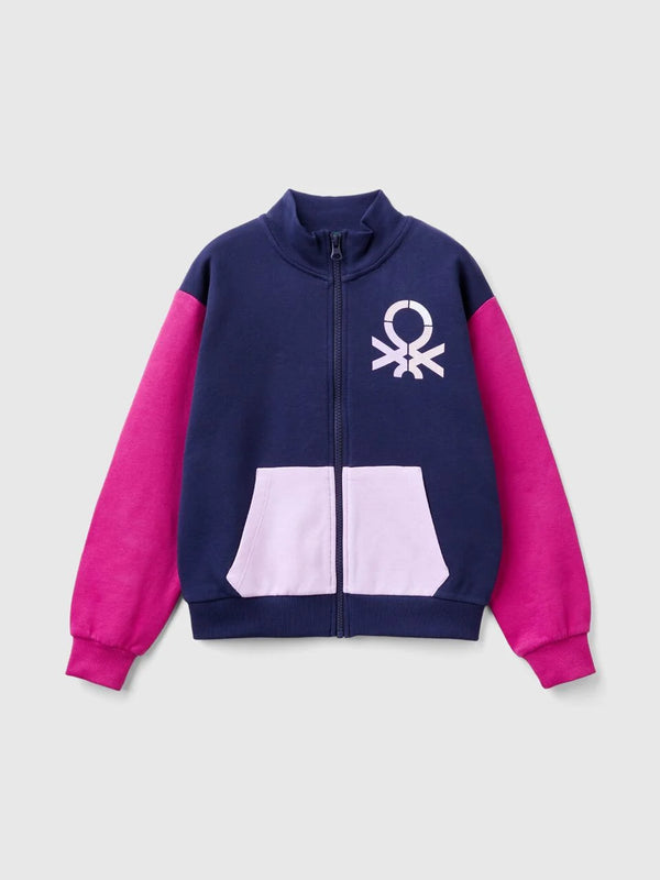 Logo Zip Top - Navy/fuchsia