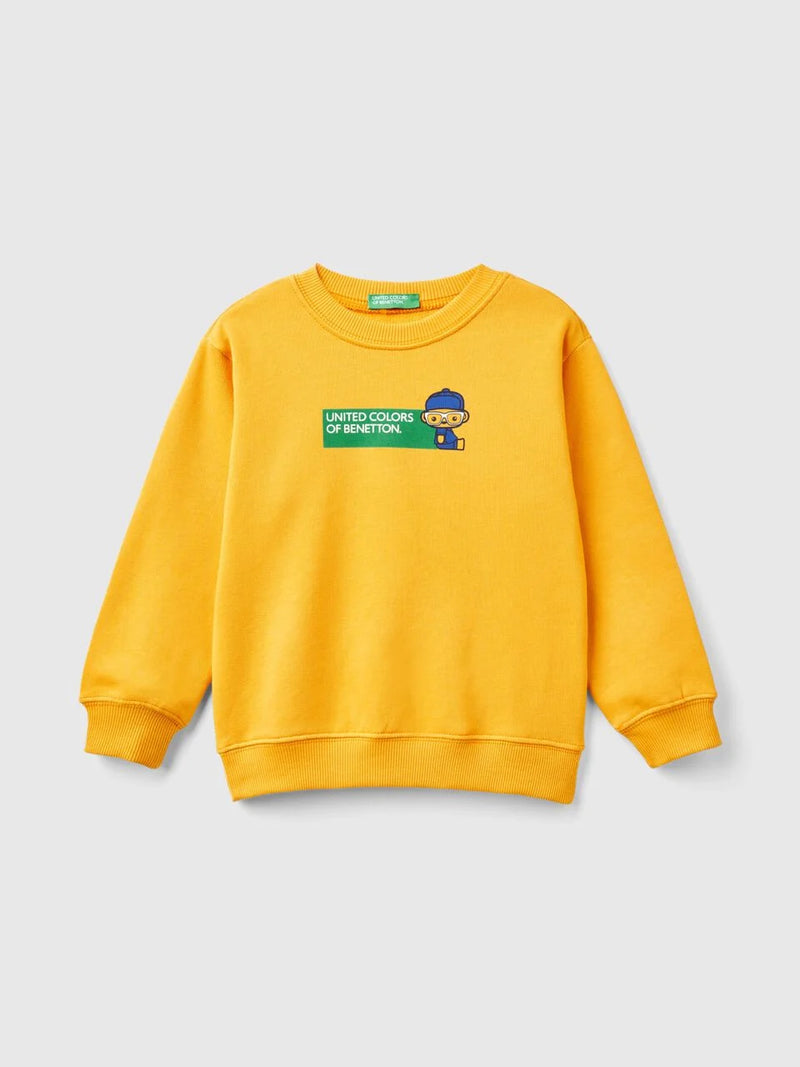 Front Logo Round Neck Sweatshirt - Mustard