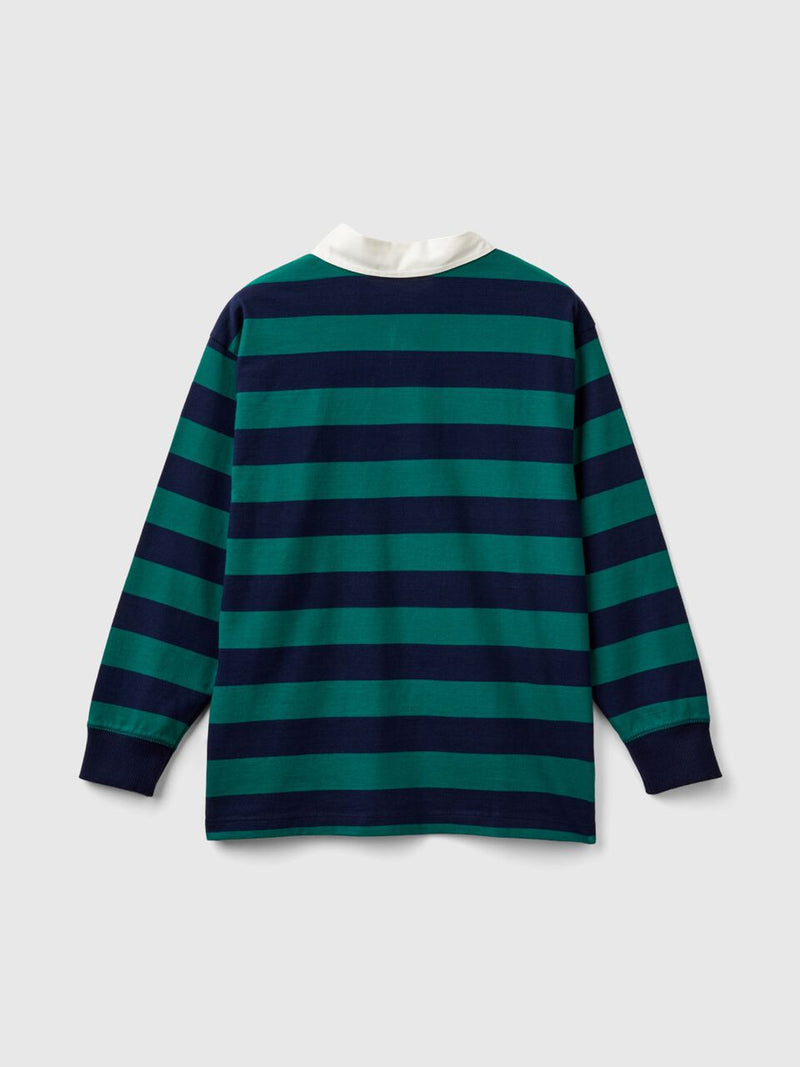 Boys Striped Long Sleeve Polo Shirt - Green/navy