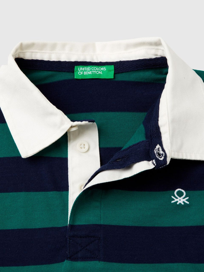 Boys Striped Long Sleeve Polo Shirt - Green/navy