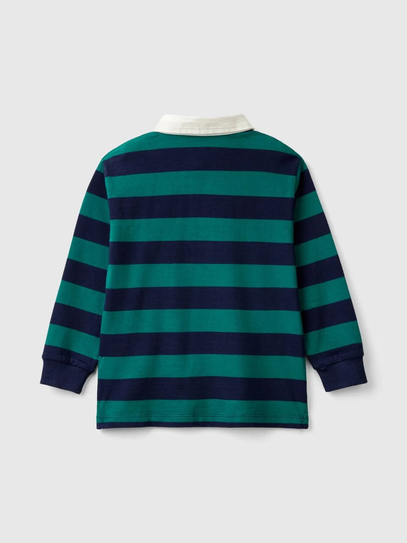 Boys Striped Long Sleeve Polo Shirt - Green/navy