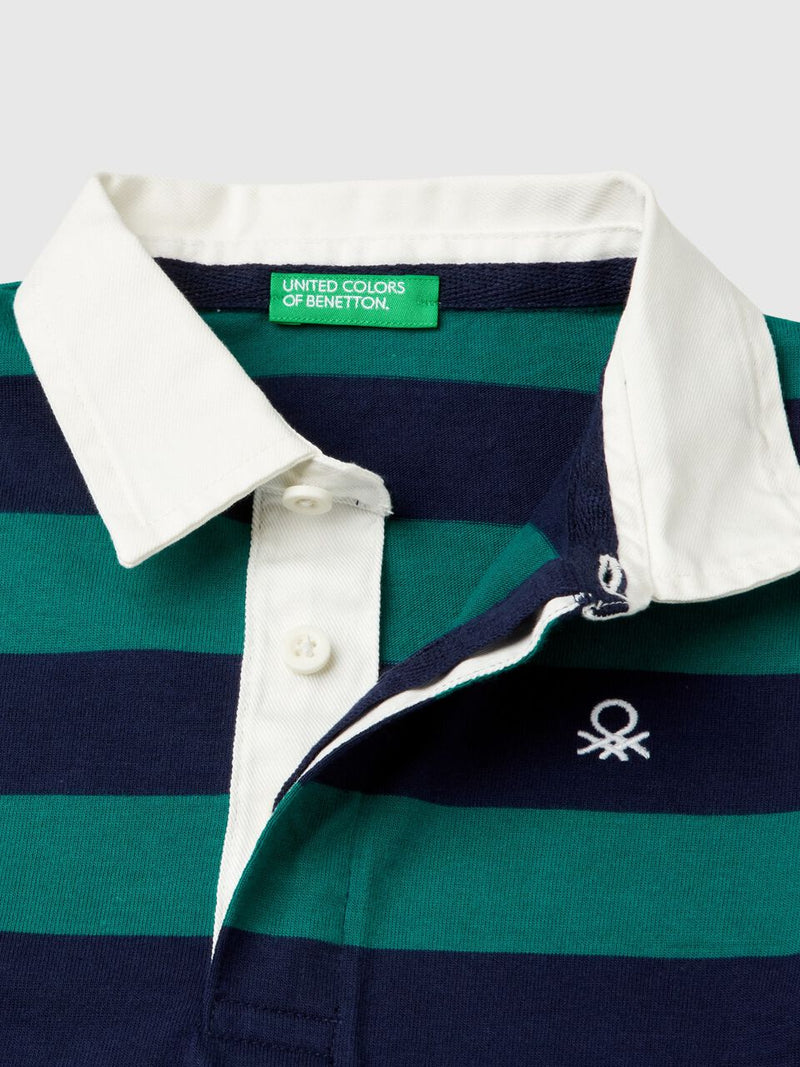 Boys Striped Long Sleeve Polo Shirt - Green/navy