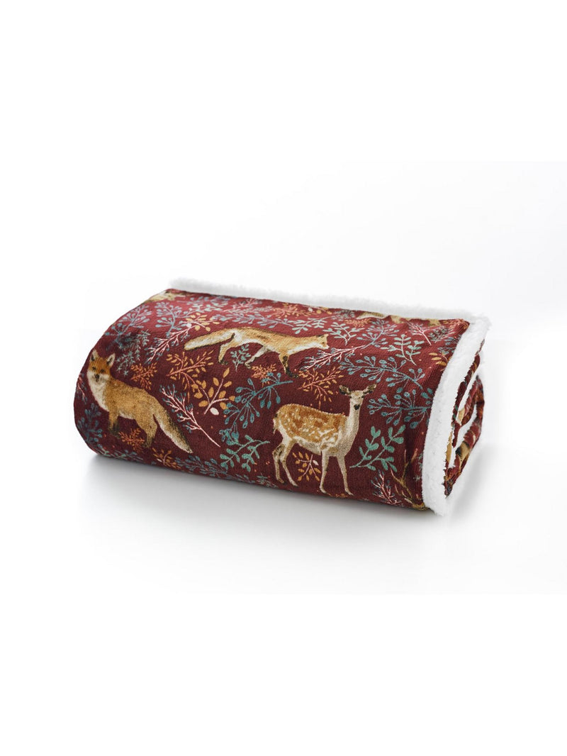 Fox and Deer Electric Heated Fleece Throw - Mulberry