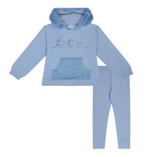 Peaches Faux Fur Detail Hoodie Set - Iced Blue