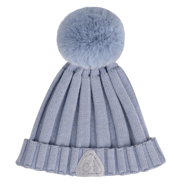 Paola Kntited Lurex Pom Pom Hat - Iced Blue