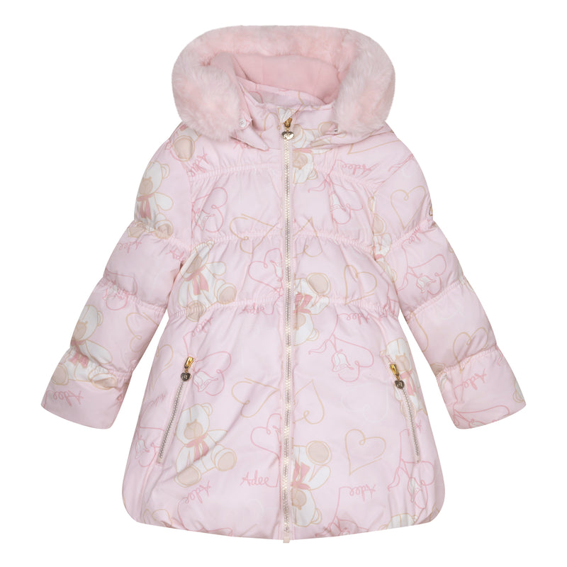 Stella Faux Fur Teddy Print Jacket - Baby Pink