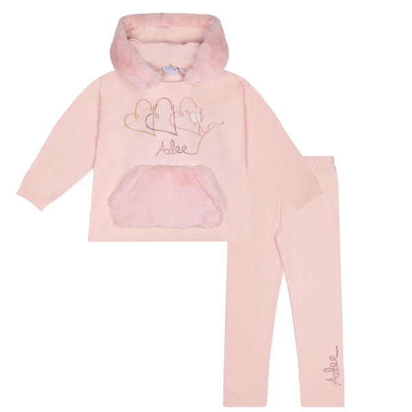 Sophia Faux Fur Hooded Tracksuit - Baby Pink