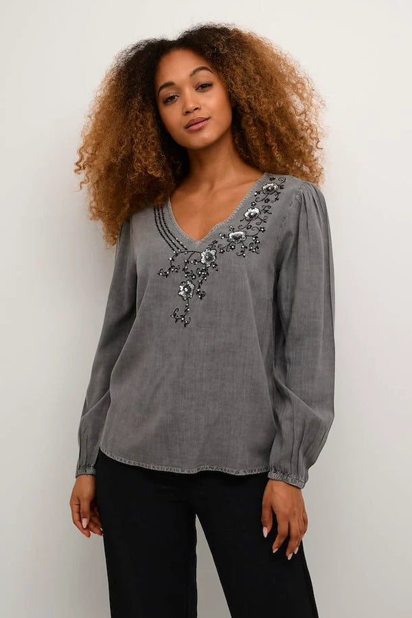 Sequina V Neck Blouse - Alloy