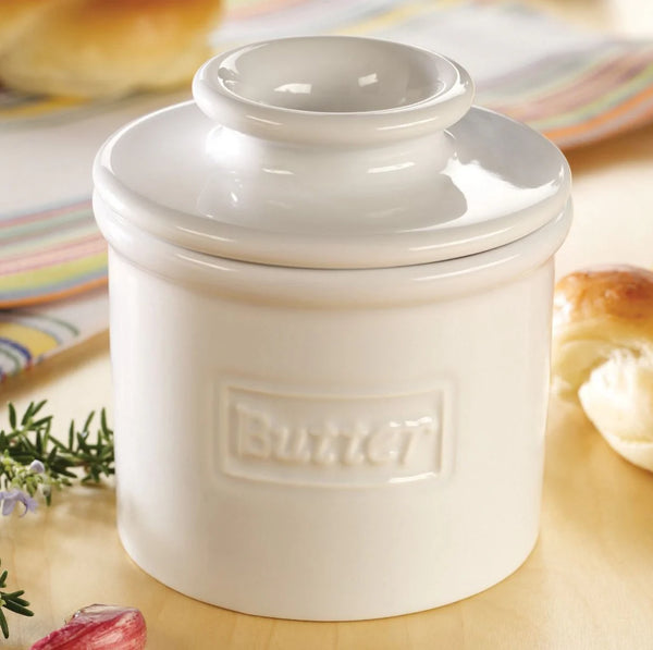 Retro Cafe Butter Bell Crock - White