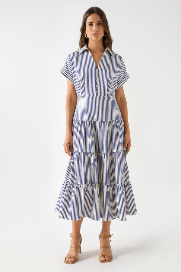 Short Sleeve Dress - Blue/white