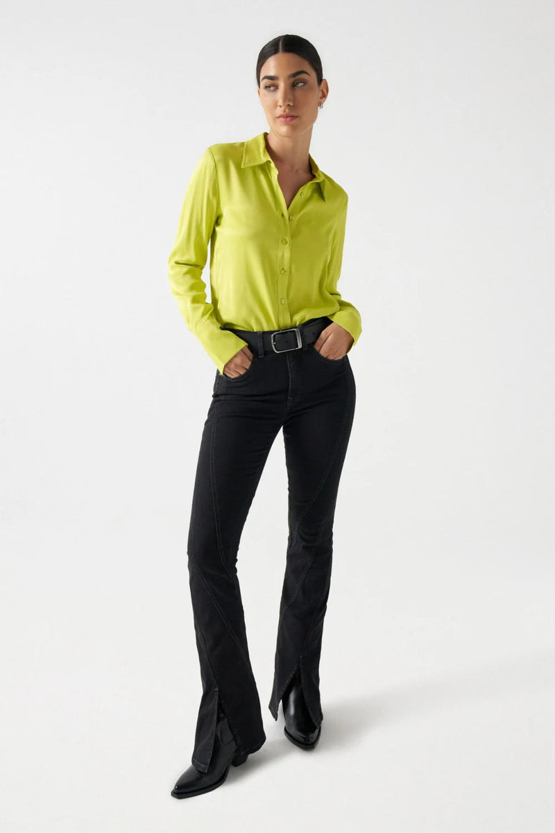 Satin Feel Shirt - Lime Green