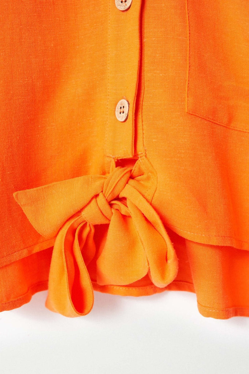 Knot Front Linen Shirt - Orange