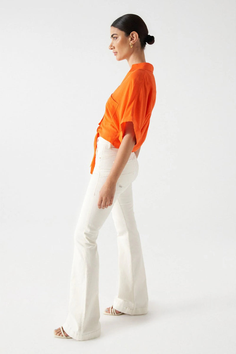 Knot Front Linen Shirt - Orange