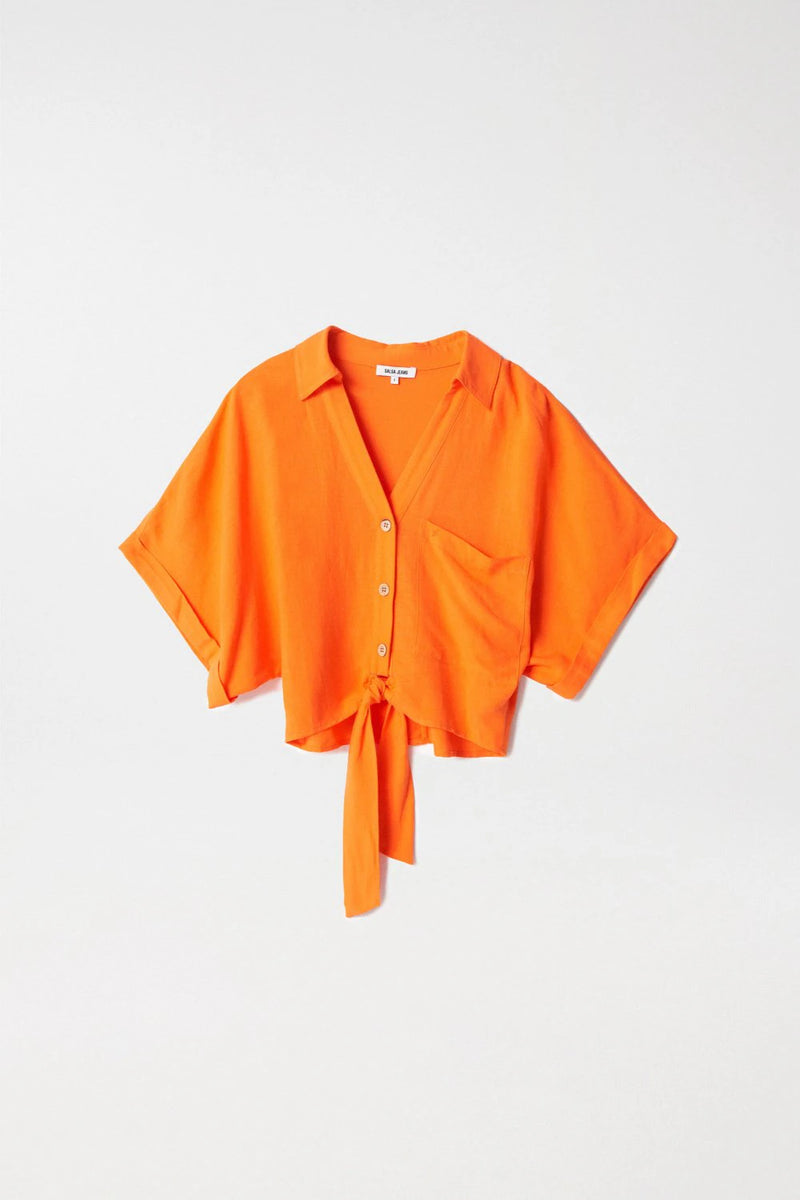 Knot Front Linen Shirt - Orange