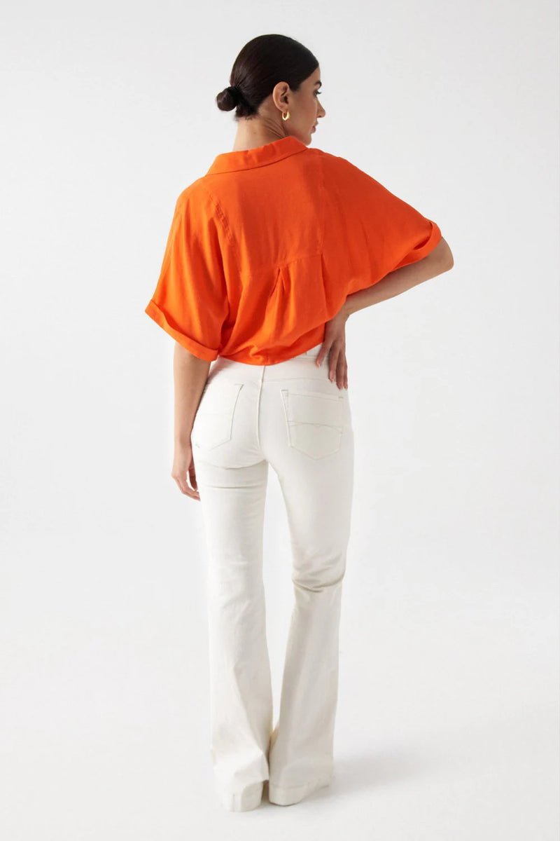 Knot Front Linen Shirt - Orange