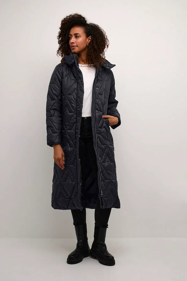 Cream Gaiagro Long Quilted Jacket - Blue Black