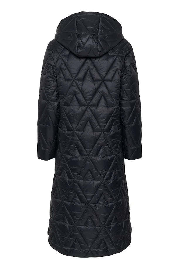 Cream Gaiagro Long Quilted Jacket - Blue Black