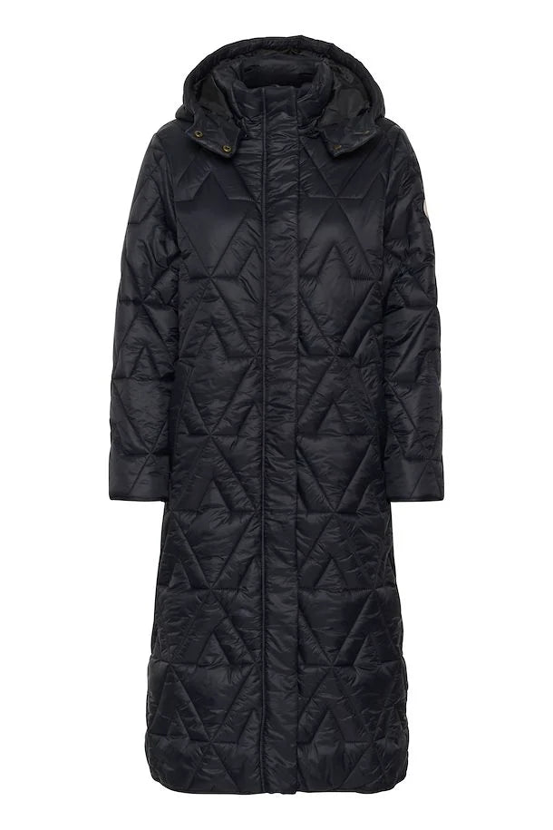 Cream Gaiagro Long Quilted Jacket - Blue Black