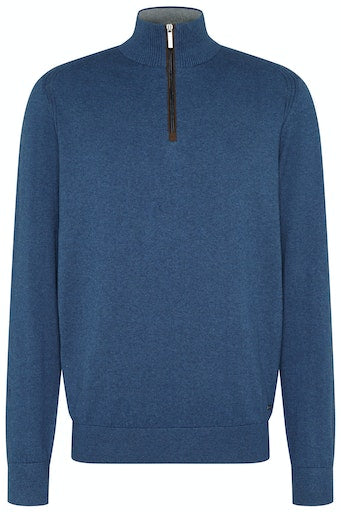 Plain Troyer Zip Jumper - Navy Blue