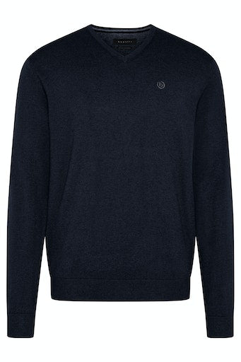 High V Neck Plain Jumper - Navy