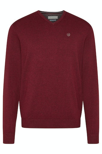 High V Neck Plain Jumper - Bordeaux