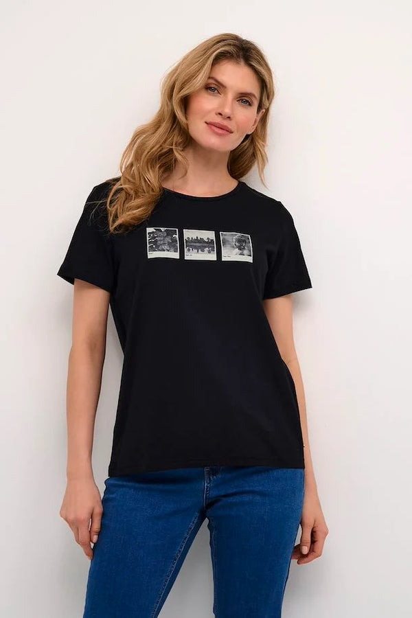 Norma Front Print T-Shirt - Cambodia Pictures Black