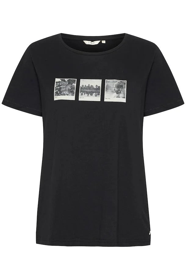 Norma Front Print T-Shirt - Cambodia Pictures Black