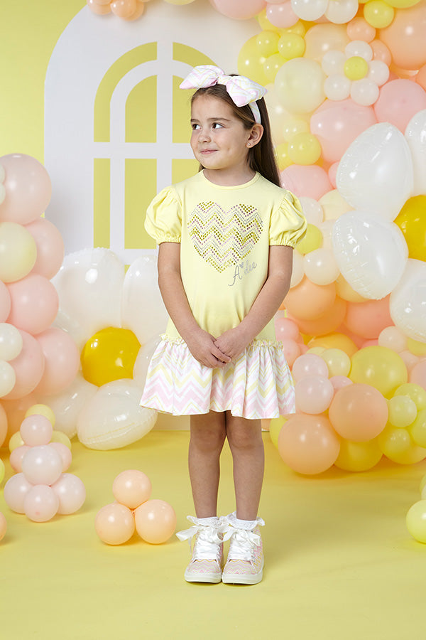 Laura Chevron Heart Dress - Lemon Cake