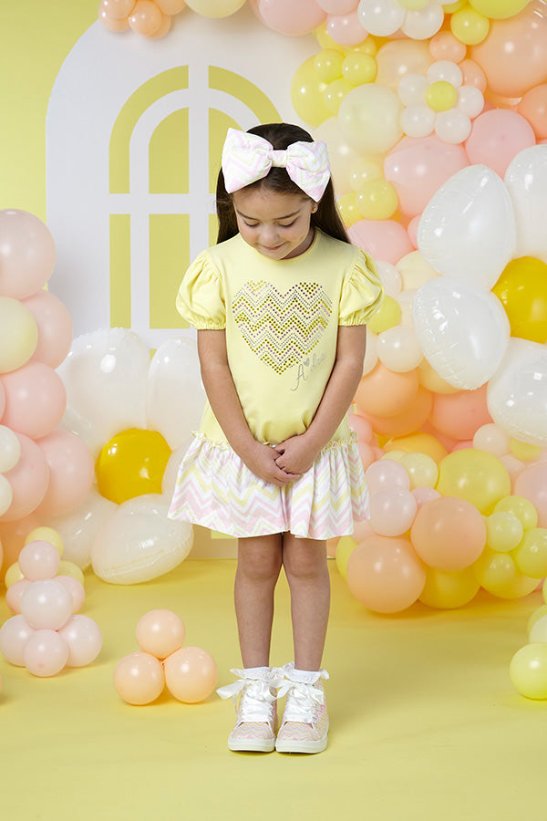 Laura Chevron Heart Dress - Lemon Cake