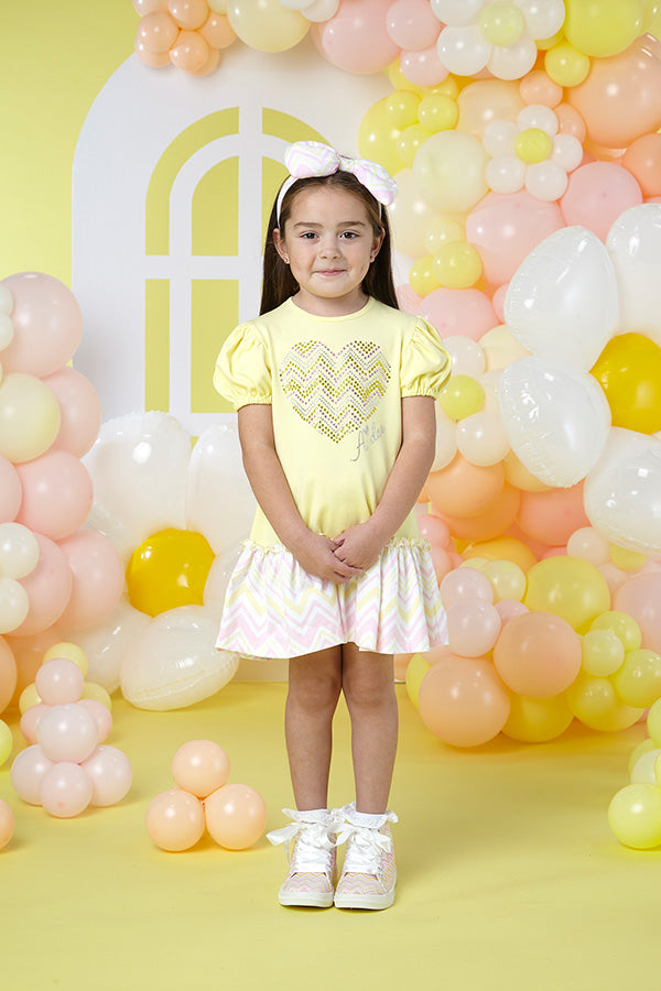 Laura Chevron Heart Dress - Lemon Cake