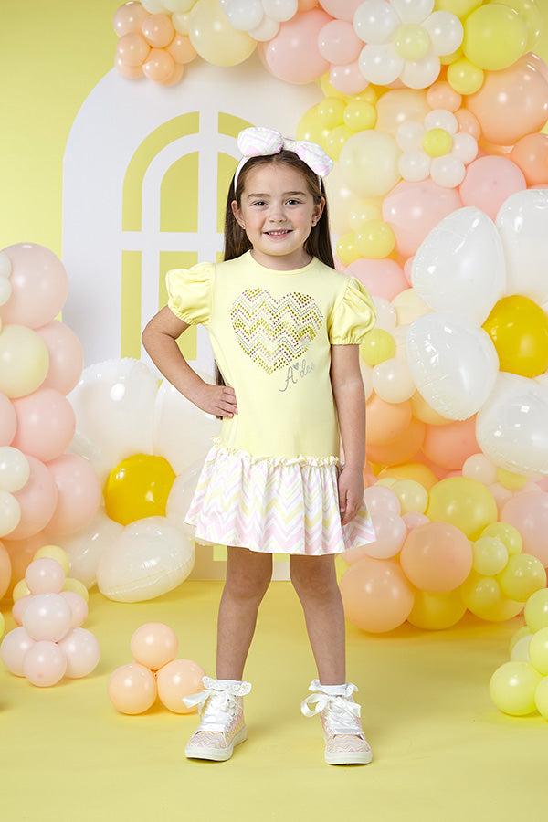 Laura Chevron Heart Dress - Lemon Cake