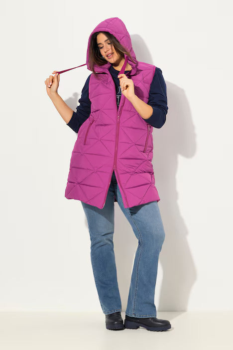 Longline Quilted Gilet - Fuschia