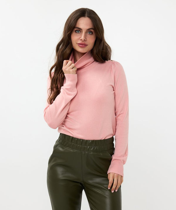 Shoulder Detail Turtle Neck - Blush