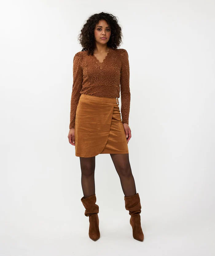 Overlap Suedine Skirt - Camel