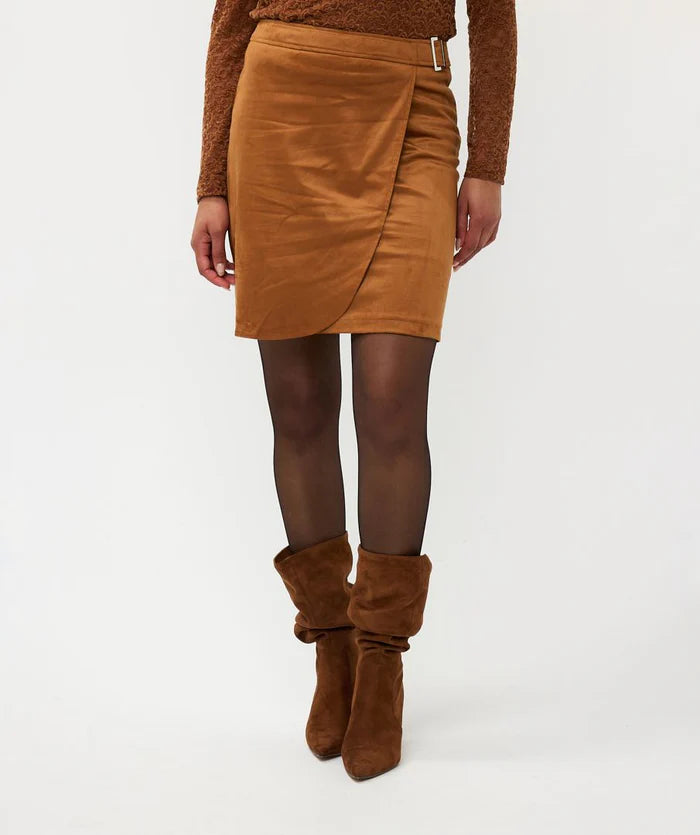 Overlap Suedine Skirt - Camel