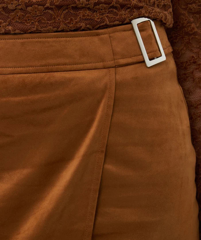 Overlap Suedine Skirt - Camel